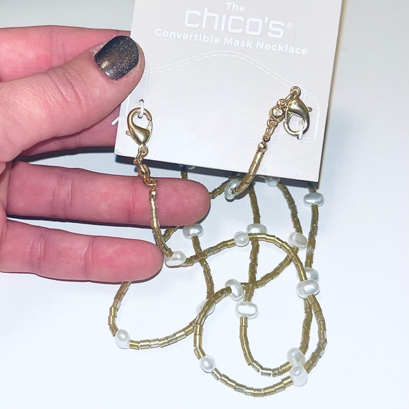 Mask Chain Chico’s NWT gold and pearl mask chain/glasses chain - Picture 8 of 11
